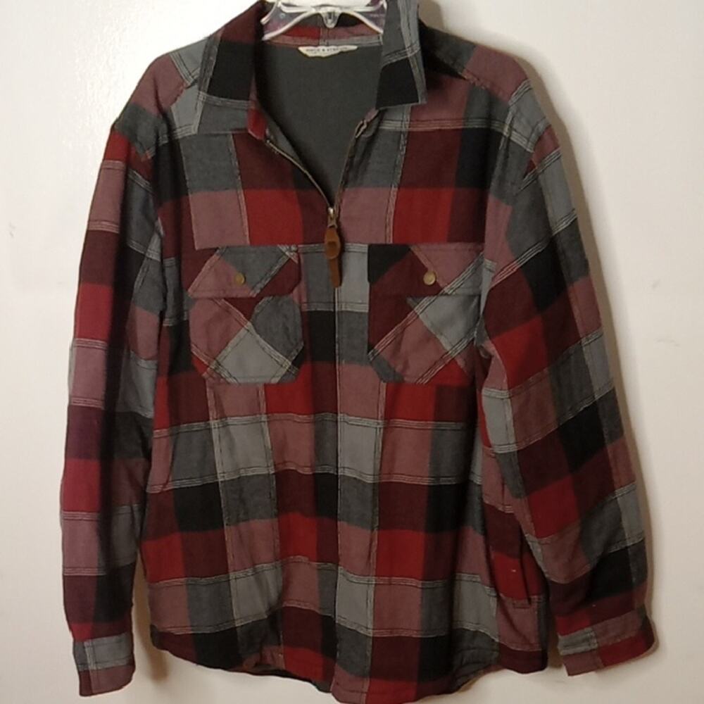 Field and Stream Men's Large Plaid Flannel Shacket - Red and Black. Atleisure